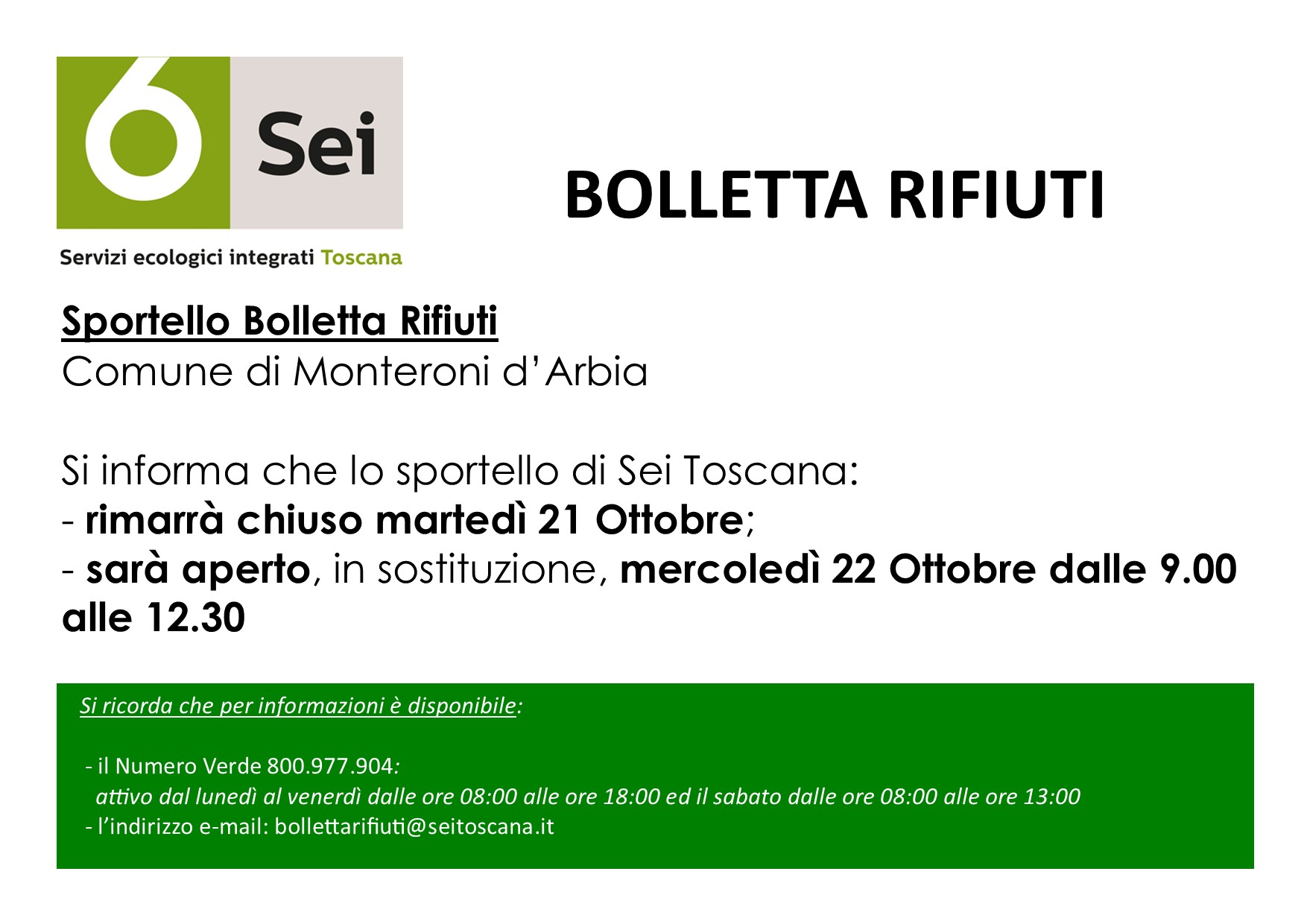 Chiusura sportello bolletta rifiuti